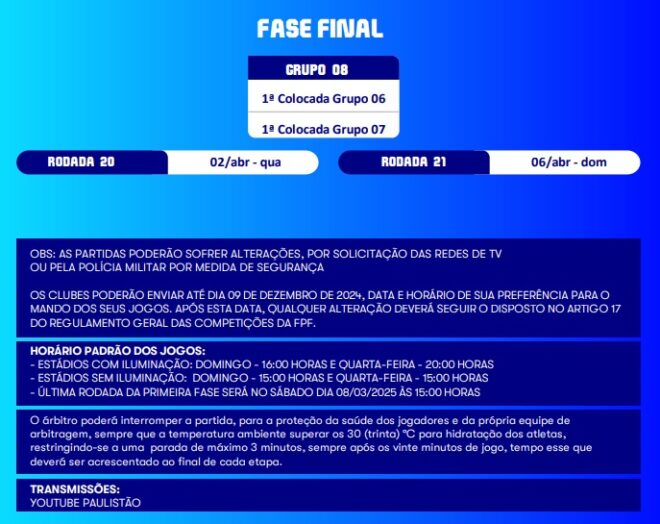 Tabela sai e Clássico do Vale agora tem data 10