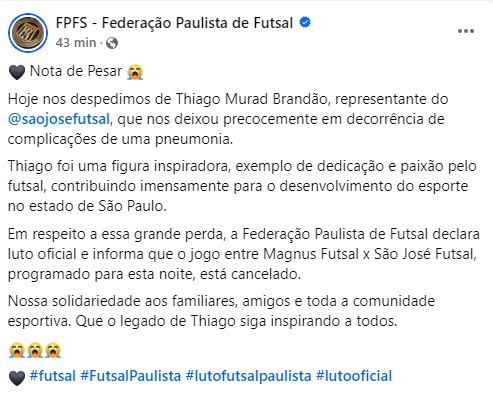 São José Futsal tem jogo decisivo adiado por luto 4