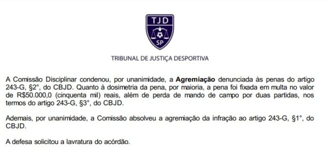 Jogo pendente e julgamento fecharam o quadro 6